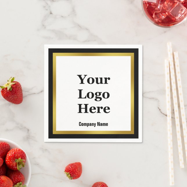 Business Name Logo Black White and Gold Elegant Napkins (Insitu)