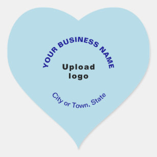 Business Name, Logo, City and State on Light Blue Heart Sticker