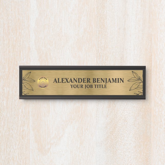 Business Name Logo Gold Black Elegant Custom Door Sign (Front)