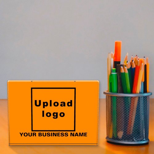 Business Name  Logo on Orange Color Acrylic Block