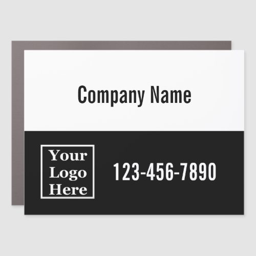 Business Name Logo Phone Number Black and White Car Magnet