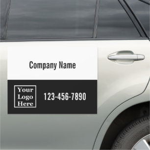 Business Name Logo Phone Number Black and White Car Magnet