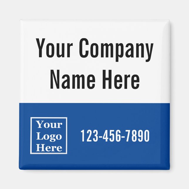 Business Name Logo Phone Number Blue and White Magnet (Front)