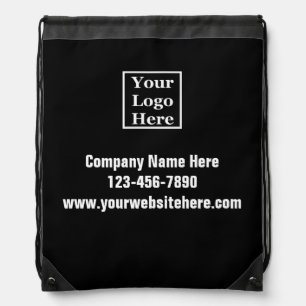 Business Name Logo Phone Number Website Black Drawstring Bag