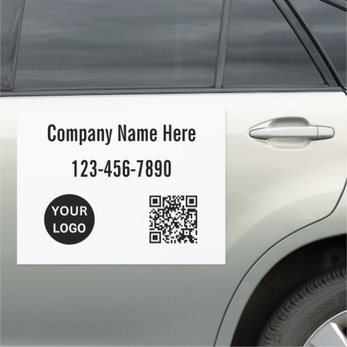 Business  Name Logo Phone QR Code Black  White Car Magnet