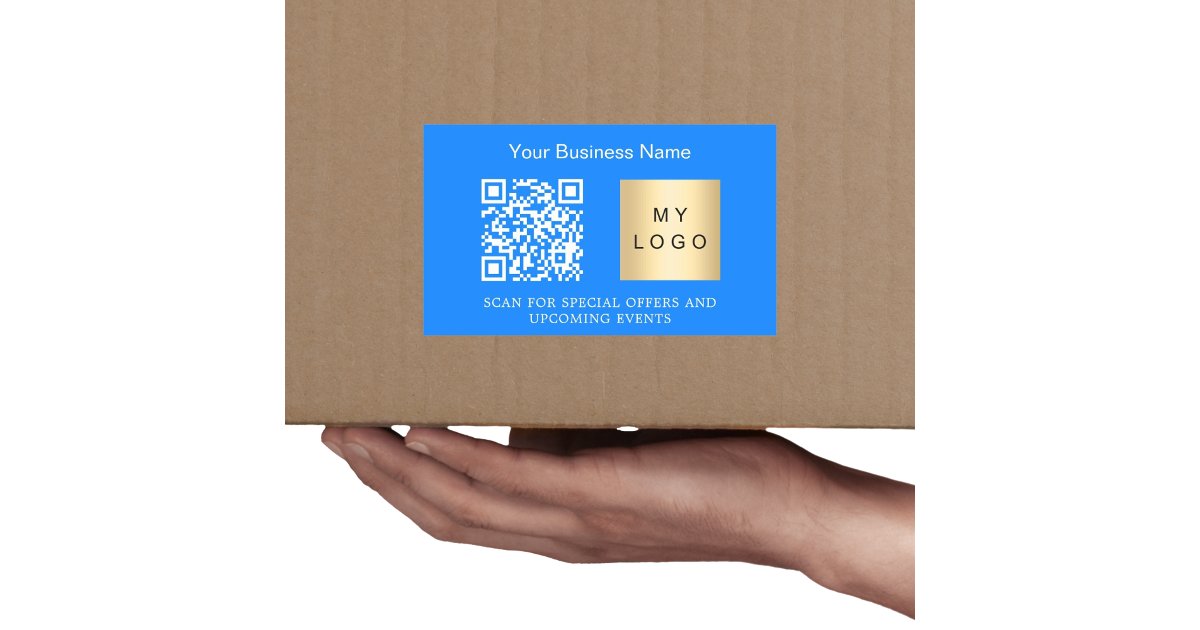 Qr Code Rectangular Blue Business name logo qr code bright blue rectangular sticker | Zazzle