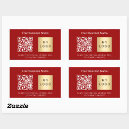 Business name logo qr code red rectangular sticker | Zazzle