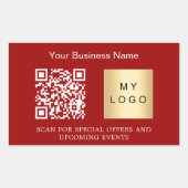 Business name logo qr code red rectangular sticker | Zazzle