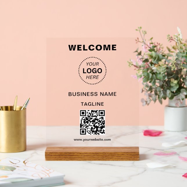 Business Name Logo & QR Code Welcome Acrylic Sign (Wedding)
