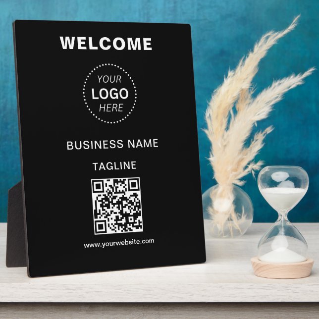 Business Name Logo & QR Code Welcome Plaque (Side)