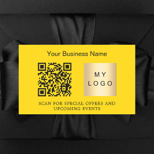 Business name logo qr code yellow rectangular sticker
