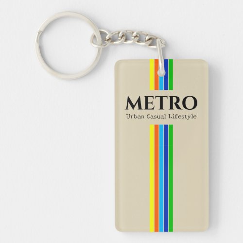 Business Name Logo Retro Ecru Modern Stripes Keychain