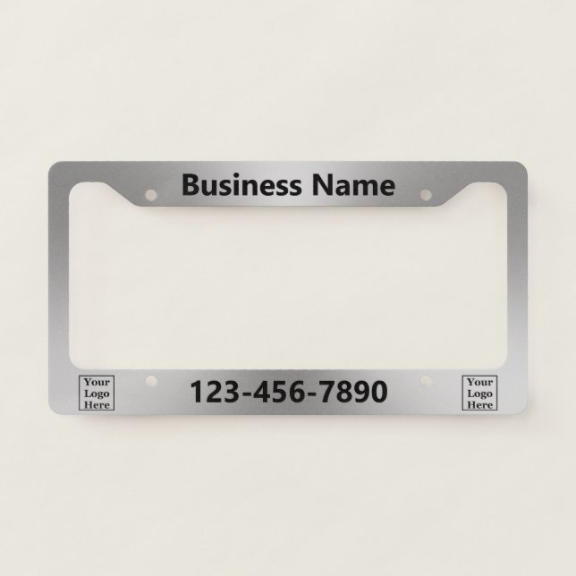 Business Name Logo Silver Brushed Metal Look License Plate Frame (Front)