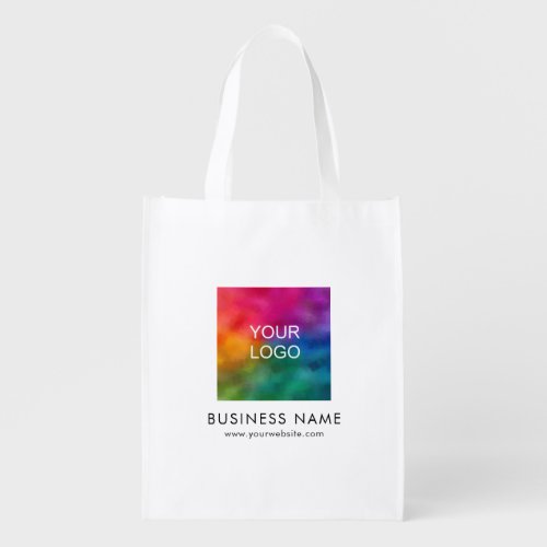 Business Name Logo Text Reusable White Shopping Grocery Bag