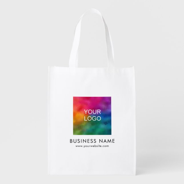 Business Name Logo Text Reusable White Shopping Grocery Bag (Front)