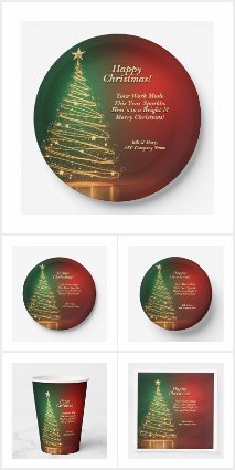 Business Name Message Green Gold Christmas Tree 