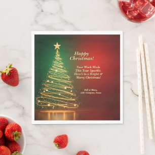 Business Name Message Green Gold Christmas Tree Napkins