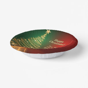 Business Name Message Green Gold Christmas Tree Paper Bowls