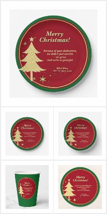 Business Name Message Red, Gold Christmas Tree