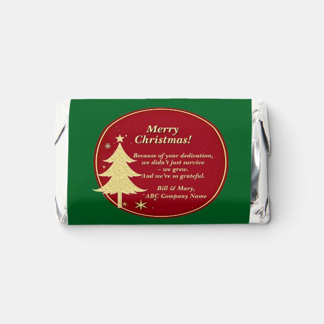 Business Name Message Red, Gold Christmas Tree  Hershey's Miniatures (Front)