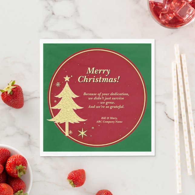 Business Name Message Red, Gold Christmas Tree  Napkins (Insitu)