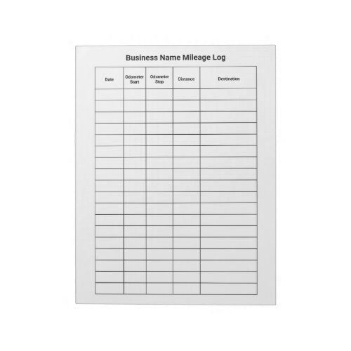 Business Name Mileage Log White Notepad