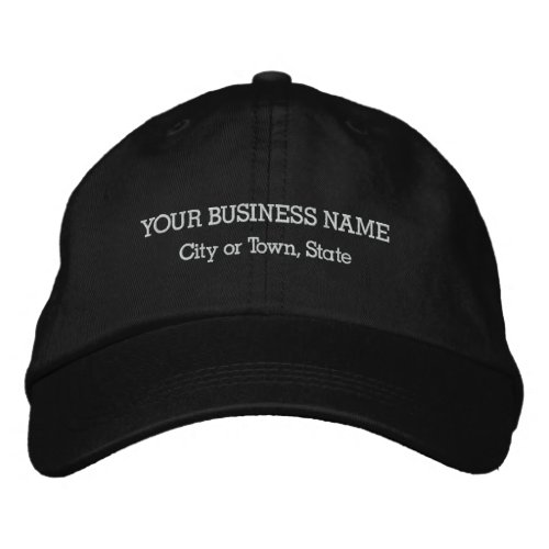 Business Name on Adjustable Black Embroidered Baseball Cap
