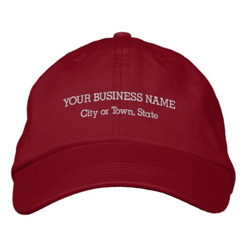 Business Name on Adjustable Red Embroidered Baseball Cap