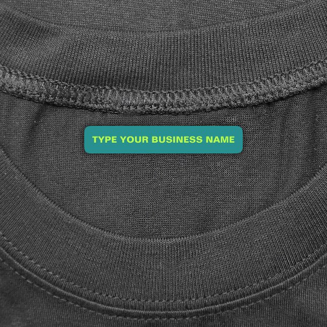 Business Name on Teal Gree Rectangle Iron On Label (Teal green rectangle iron on label with your business name)