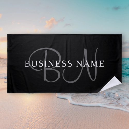 Business Name or Surname Monogram  Black  White Beach Towel