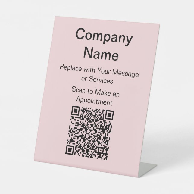 Business Name Pale Pink and Black Scan QR Code Pedestal Sign (Front)