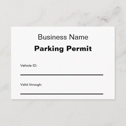 Business Name Parking Permit Card