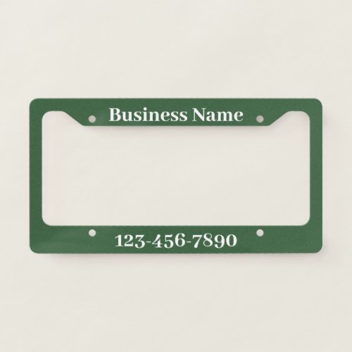 Business Name Phone Number Hunter Green and White License Plate Frame