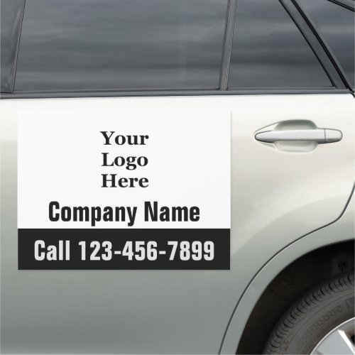 Business Name Phone Number Logo Black and White Car Magnet