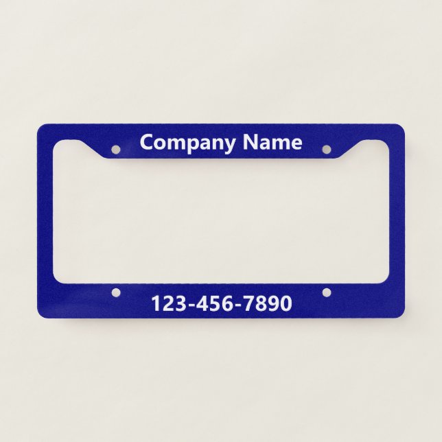 Business Name Phone Number Navy Blue License Plate Frame (Front)