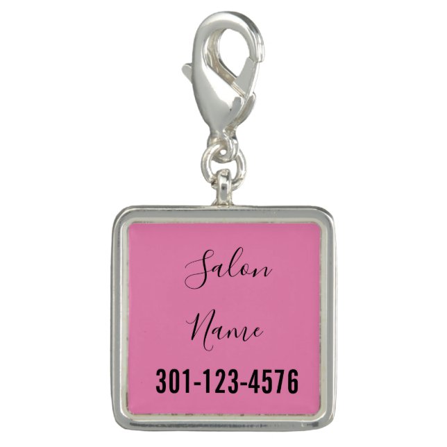 Business Name Phone Number Pink Beauty Salon Promo Charm (Front)