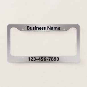 Business Name & Phone Number Silver and Black License Plate Frame