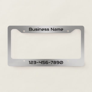 Business Name & Phone Number Silver and Black License Plate Frame