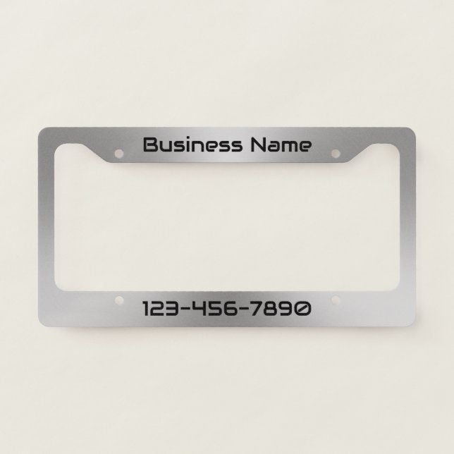 Business Name & Phone Number Silver and Black License Plate Frame (Front)