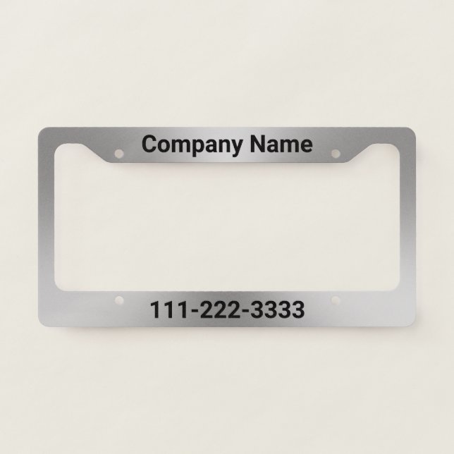 Business Name Phone Template Brushed Metal Look License Plate Frame (Front)