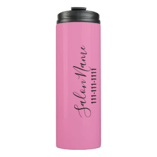 Business Name Pink & Black Elegant Script & Phone Thermal Tumbler