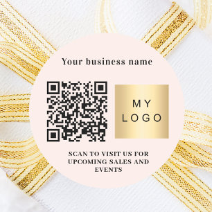 Business name pink logo qr code classic round sticker