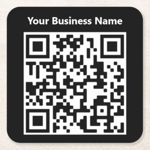 Business Name plus QR Code on a Square Paper Coaster