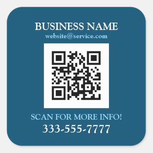 Business Name Promo QR Code Ocean Blue  White Square Sticker