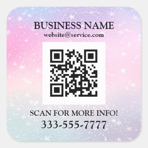 Business Name Promo QR Code Stars Pink Purple Square Sticker