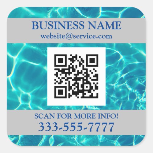 Business Name Promo QR Code Water Blue Text Square Sticker