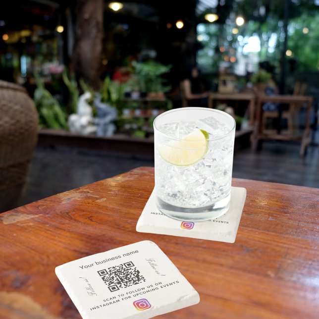 Business name qr code instagram stone coaster (Creator Uploaded)