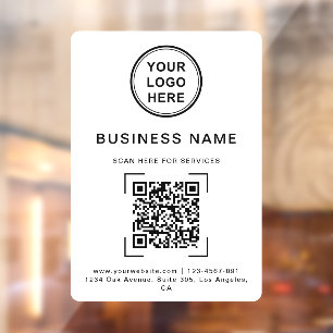 Business Name QR Code Logo White Window Cling