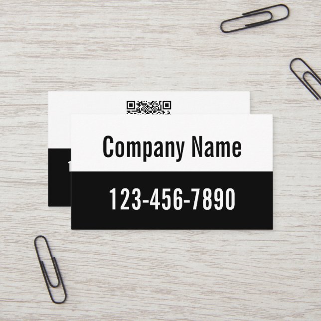 Business Name QR Code Phone Number Black and White Card (Front/Back In Situ)