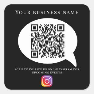 Business name qr code social media instagram black square sticker